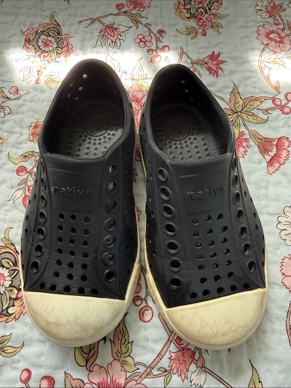 Native Black Slip-On Loafers with White Toe Caps
